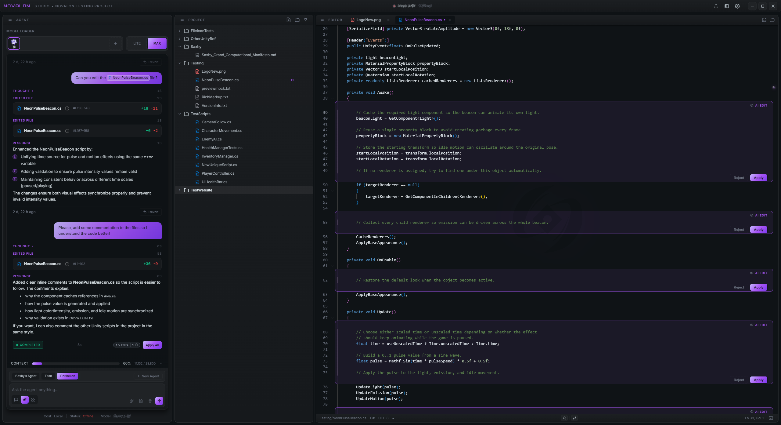Novalon studio with AI edits waiting for review