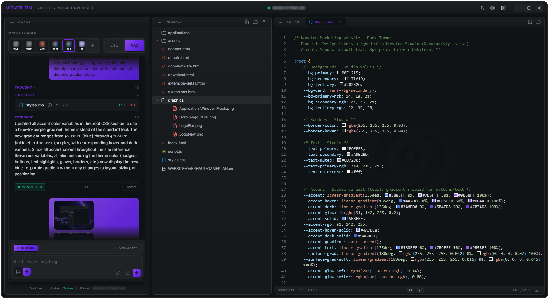 Novalon Studio application window mockup